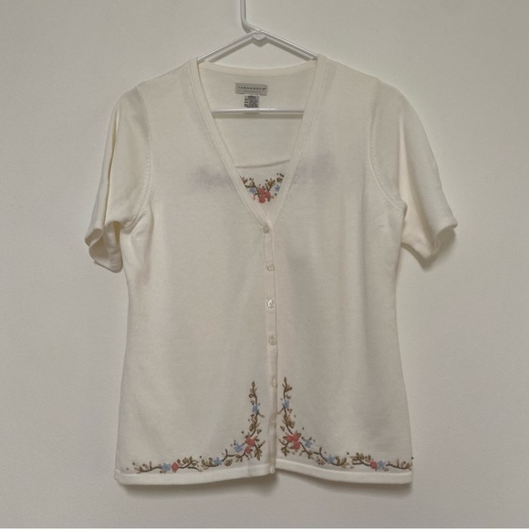 Yarnworks Vintage Short Sleeve Embroidered Knit Top Sweater Size Small - Picture 1 of 10